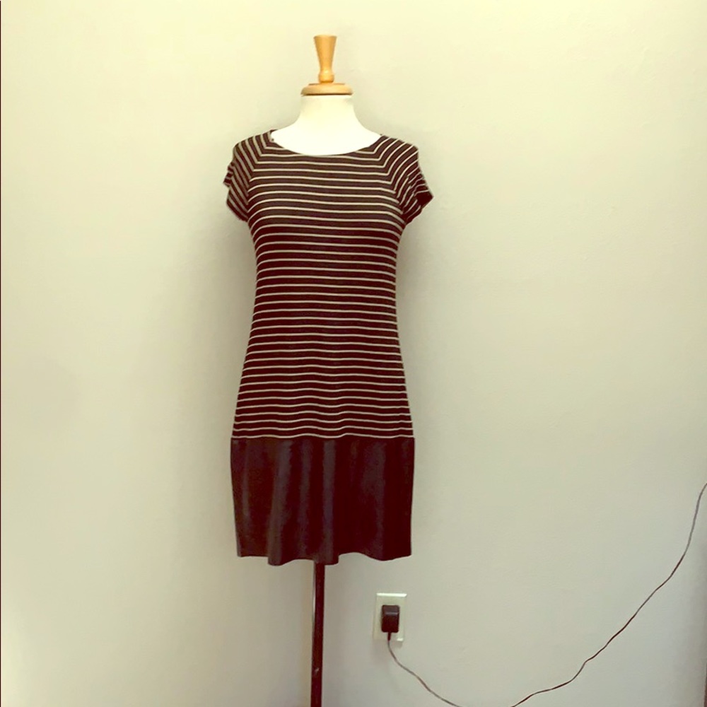 Bailey 44 black tan striped dress leather hem